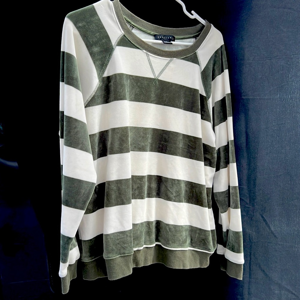 Sanctuary velvet velour horizontal striped long sleeve 90’s grunge Kurt contain